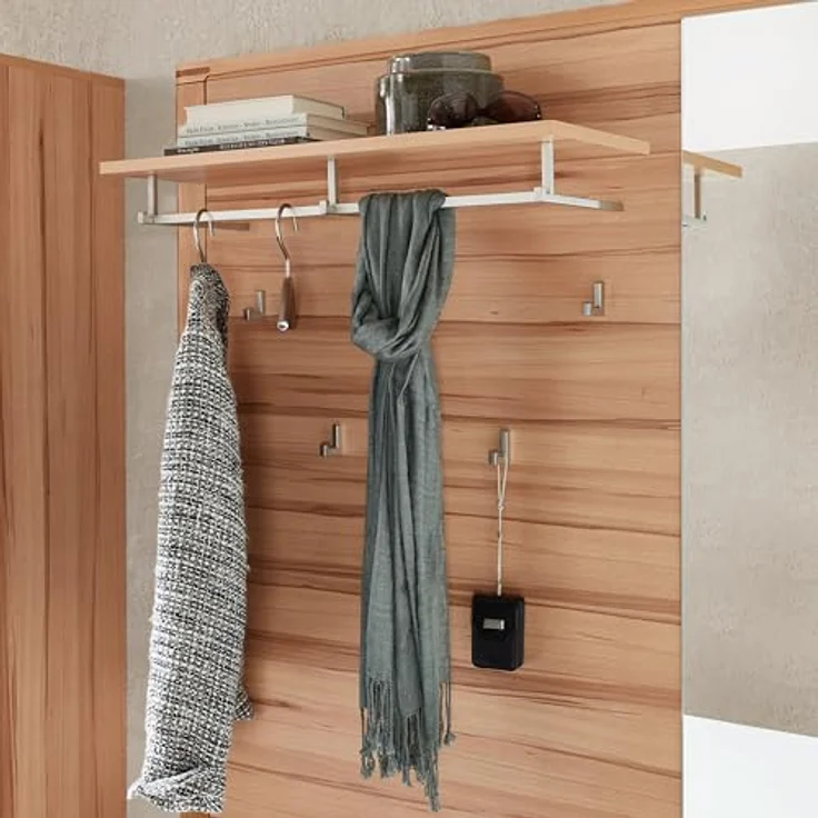 Linea Natura Garderobenpaneel, Buche, massiv, mit Hutablage und Kleiderstange, 120x157x29 cm – Bild 7