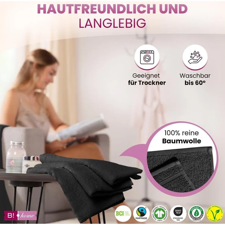 4er Set Handtücher Plain schwarz 50x100 - Farbe: Schwarz, Größe: 50x100 – Bild 5