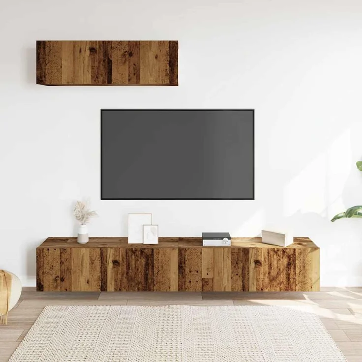 3 pcs TV-Wandschrank, TV Hängeboard Hängeschrank Altholz-Optik 100x30x30 cm Holzwerkstoff – Bild 3
