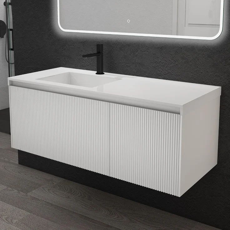 doporro Badmöbel-Set Mineraguss Waschbeckenunterschrank Badezimmermöbel Soft-Close Santa – Bild 3