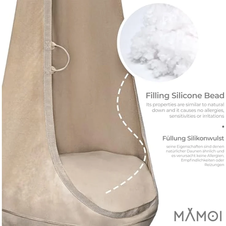 MAMOI® Samtkokon – Hängesessel für Innenräume mit weichem Kissen, eleganter Hängesitz mit Griffen, Premium-Samt, robuste Konstruktion mit Aufhängeelement – Bild 4