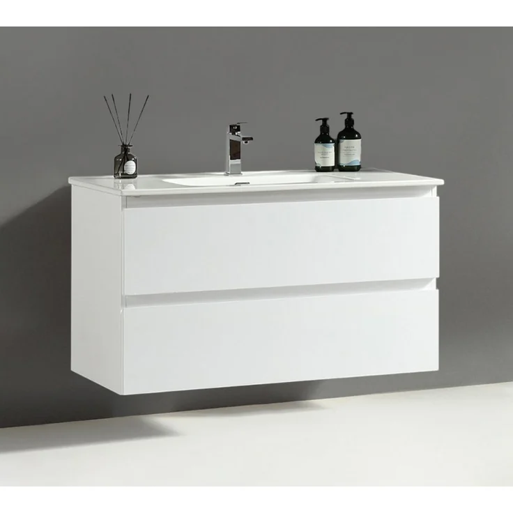 Alpenberger Badmöbel-Set Badezimmermöbel Badezimmer Schrank - Waschbecken mit Unterschrank Weiß, (Möbel Farbe Weiß, 2 Waschbeckenunterschrank Schubladen), Waschtisch mit Unterschrank 100 cm Breit – Bild 1