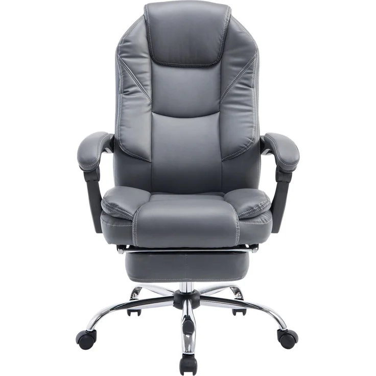 DELUKE® Bürostuhl MEDHA - 114x67x64, Grau Kunstleder Metall in Chromoptik Gestell ergonomische Bürostühle Homeoffice Stuhl mit Rollen – Bild 2