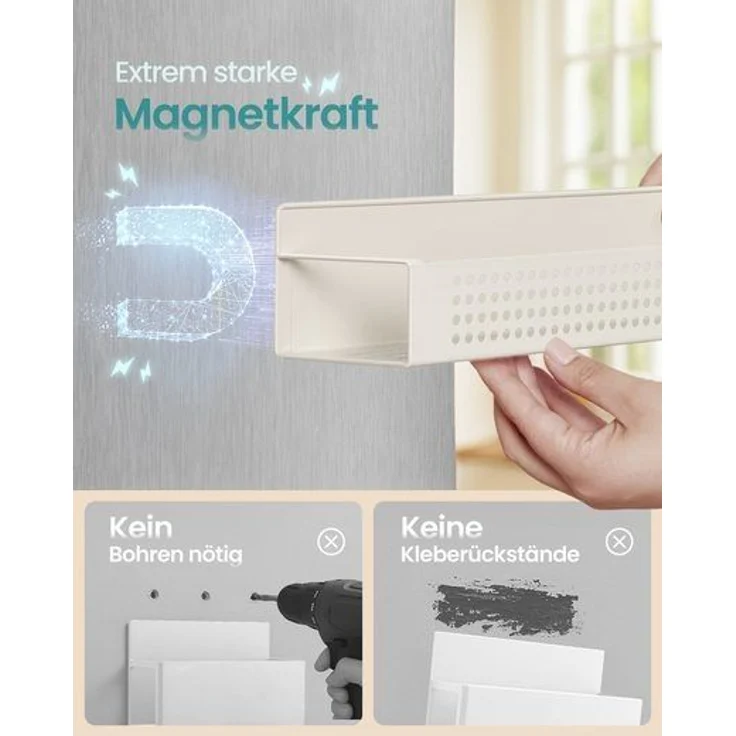 SONGMICS Gewürzregal magnetisch, 4er Set, 2 große und 2 kleine Regale, Gewürz-Organizer ohne Bohren, Magnetregal, für Küche, Kühlschrank, Mikrowelle, Waschmaschine – Bild 3