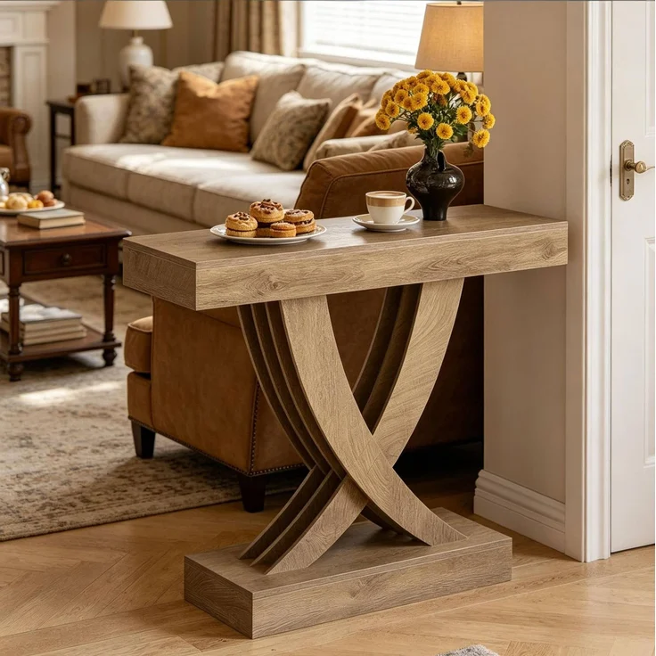 DESVIAE Beistelltisch mit X-Fußgestell aus MDF Braun, H 85 x T 110 x B 30 cm – Bild 5