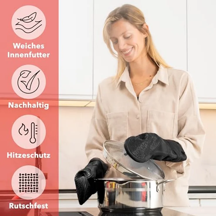 AVANA Topfhandschuhe Silikon Ofenhandschuhe Backhandschuhe Kochhandschuhe, (1 Paar Ofenhandschuhe aus Silikon), weiches Baumwoll-Innenfutter, Anti-Rutsch, Hitzebeständig bis 350°C – Bild 8