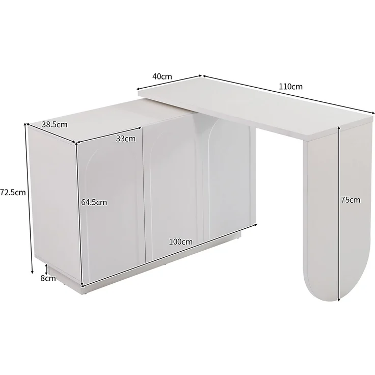 Schreibtisch 75x110x40 cm mit drehbarer Arbeitsplatte, Stauraum und verstellbaren Böden, Weiß – Bild 6
