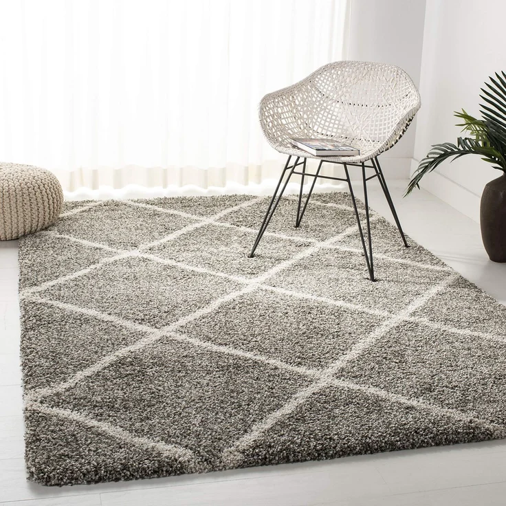 SAFAVIEH Zottelig Teppich für Wohnzimmer, Esszimmer, Schlafzimmer - Hudson Shag Collection, Hoher Flor, Grau und Elfenbein, 122 X 183 cm