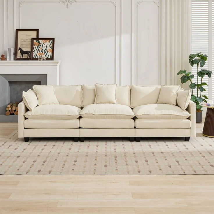 ZUBALIYA Sofa mit LED - Beleuchtung, mit Chenille - Bezug, mit Cordbezug, modular aufgebaut, aus Chenille, Beige – Bild 2