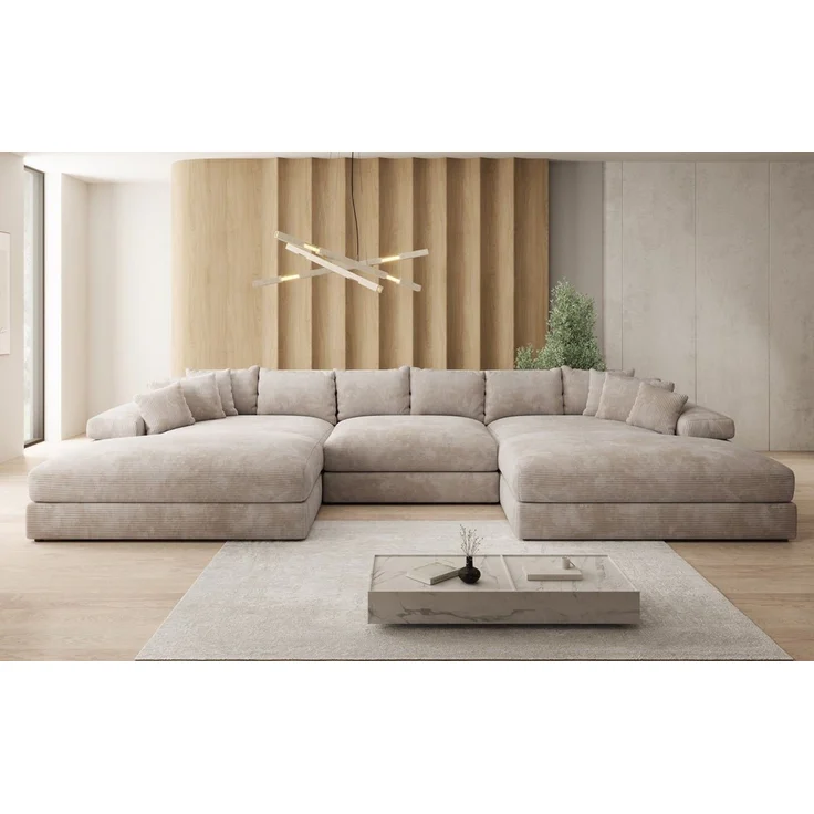 Luxusbetten24 Sofa Designer Sofa Bernardo U in Cord, mit breiter Ottomane – Bild 2