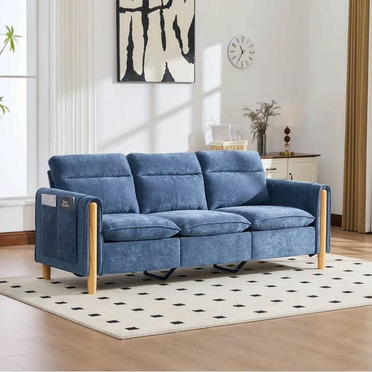 3-Sitzer Ecksofa 201x77x86 cm in Blau mit Stauraumhocker und Seitentaschen – Bild 2