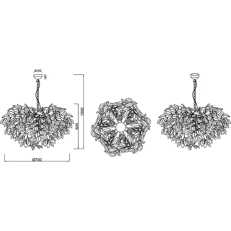 Hängeleuchte, Blätter-Design, 4 Flammig, Grün, H 150 cm – Bild 9