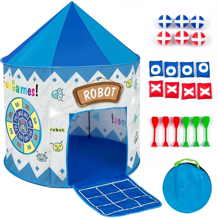 Leogreen Interaktive Spielzelt für Kinder, 4 in 1 Zelt Kinderzimmer, Roboter-Motiv mit Tic-Tac-Toe, Wurfbälle, Darts Spielen, und Tragetasche Spielzelt für kreative Entdeckung – Bild 1