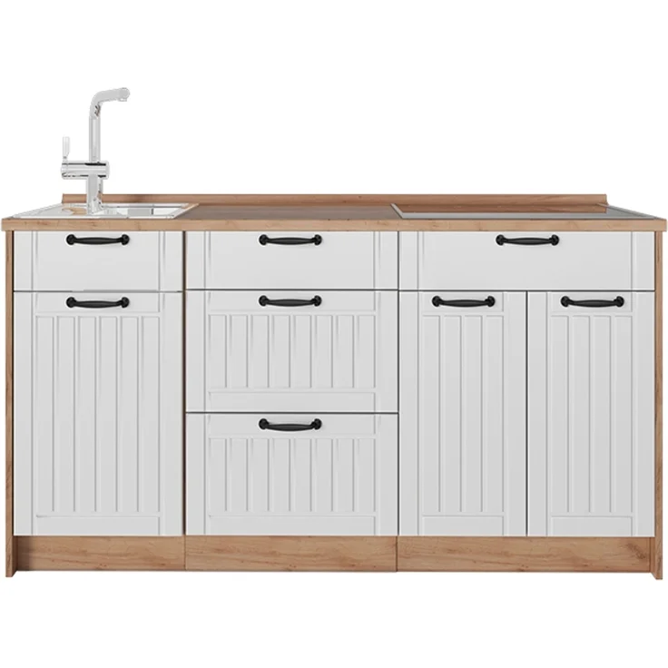 Küchenblock Fame-Line Weiß Landhaus/Goldkraft Eiche 150 cm, AP Eiche Vicco – Bild 1