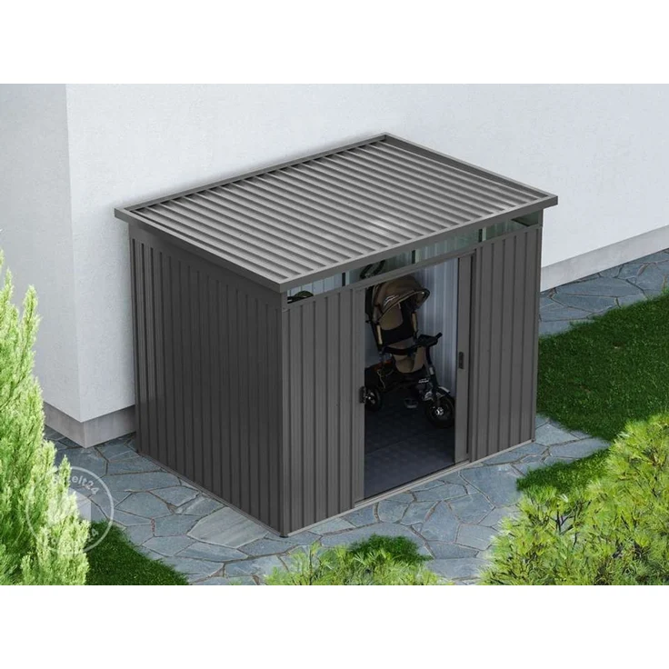 GFP Primeyard Gerätehaus Metall Gartenhaus 220x160x200 cm Geräteschuppen Schiebetür grau – Bild 6