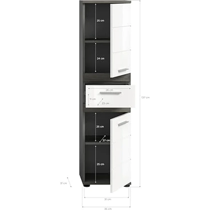 Midischrank Blake - Rauchsilber / Weiß Hochglanz – Bild 4
