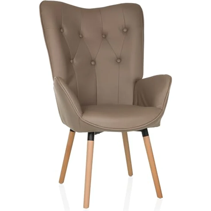 hjh LIVING Ohrensessel in Velour-Optik HAVENIO I Sessel für Wohnzimmer Schlafzimmer, Polsterstuhl mit Holzbeinen, Stoff Braun – Bild 2