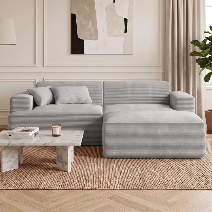 skølm 'Freki' Cloud Sofa 2 Sitzer mit Hocker, Vollschaumcouch mit Federkern und Vakuum-Kompression, kein Aufbau erforderlich, mit 2 Kissen, Cord grau – Bild 1