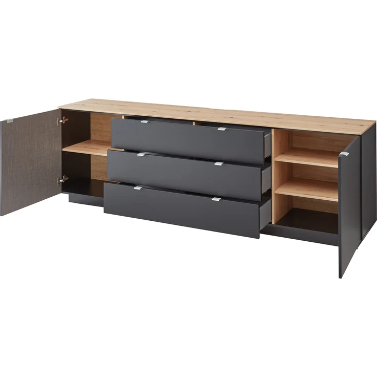 Lowboard >Core< in schwarz supermatt Dekor, MDF, Spannplatte - 240x77x44 (BxHxT) – Bild 3