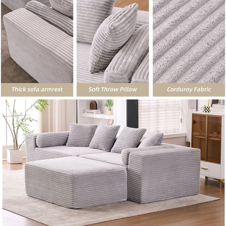 Modulares Ecksofa mit Chaiselongue, 3-teilig, 217x110x60,01 cm, Grau – Bild 6