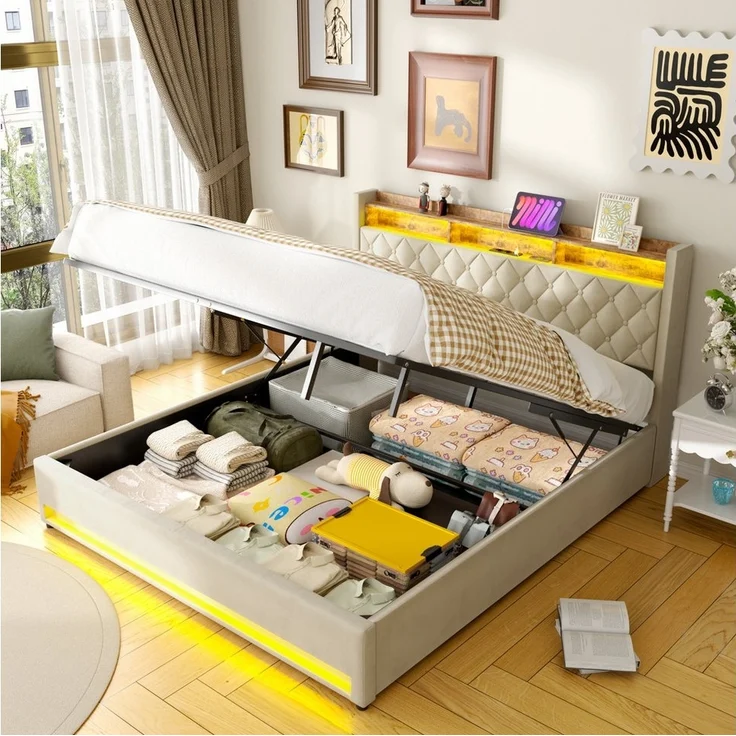 STILVORA Polsterbett mit bettkasten,Stauraumbett Boxspringbett 180×200 mit USB & LED-Licht (Funktionbett mit Hydraulikstange,Tragfähigkeit: 200kg, Strapazierfähig und schmutzabweisend,verschiedenen Farben,Metallrahmen), Bettgestell mit Lattenrost,Beque... – Bild 5
