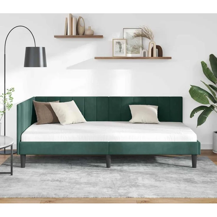 vidaXL Eckbettgestell mit Kopfteil Dunkelgrün 90 cm x 190 cm Samt 42016340 – Bild 2