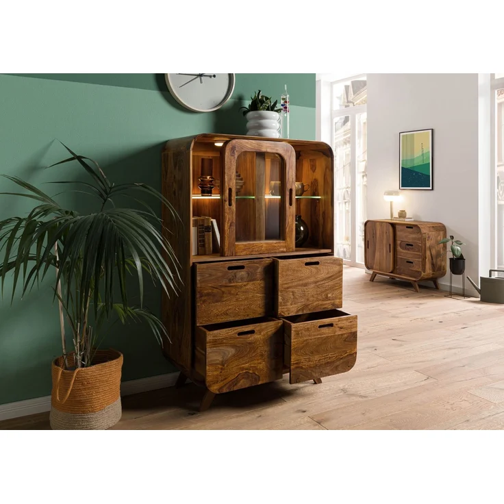 Highboard Sheesham 90 x 40 x 140 hellbraun lackiert MAILAND #120 – Bild 4