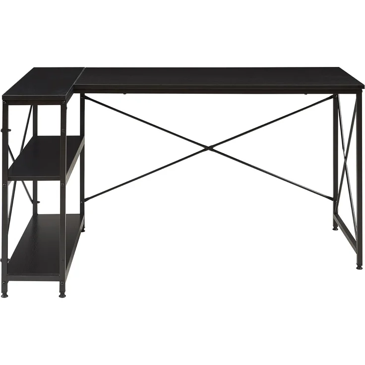 Schreibtisch Raundsvalt mit 1 Regal L-förmig 137x88x75 cm Schwarz [en. casa] – Bild 7