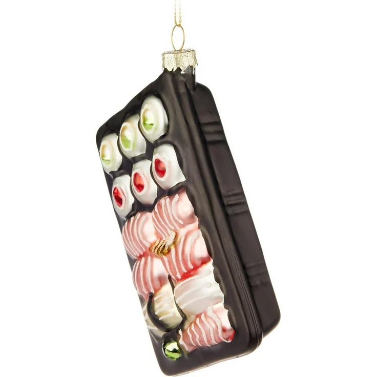 BRUBAKER Weihnachtsbaumkugel Sushi Box Weihnachtskugel aus Glas - Handbemalt und Mundgeblasen (1 St), Christbaumschmuck Lustig - Christbaumkugel Essen Figur Anhänger – Bild 3