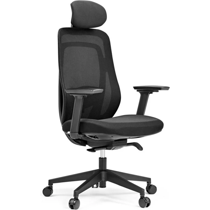 hjh OFFICE Profi Bürostuhl Vivadapt – Ergonomischer Drehstuhl mit Verstellbarer Kopfstütze, 3D Armlehnen, Sitztiefenverstellung, Synchronmechanik, Schwarz – Bild 1