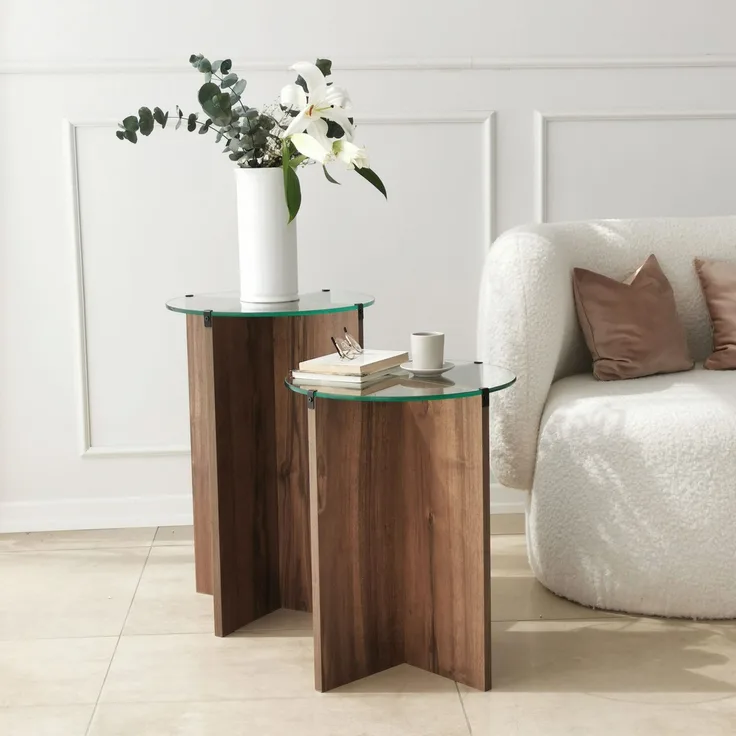 Skye Decor 'Lily - Walnut' Satztisch (2-teilig), Walnuss, 40 x 50 x 40 cm