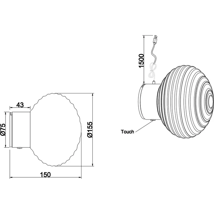 Akku Wandleuchte EARL Glasschirm Bernsteinfarbig dimmbar, Ø 15,5cm – Bild 10