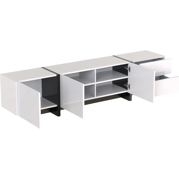 TV-Schrank 190x45x35 cm in Hochglanz Weiß und Schwarz mit Türen und Schubladen – Bild 10