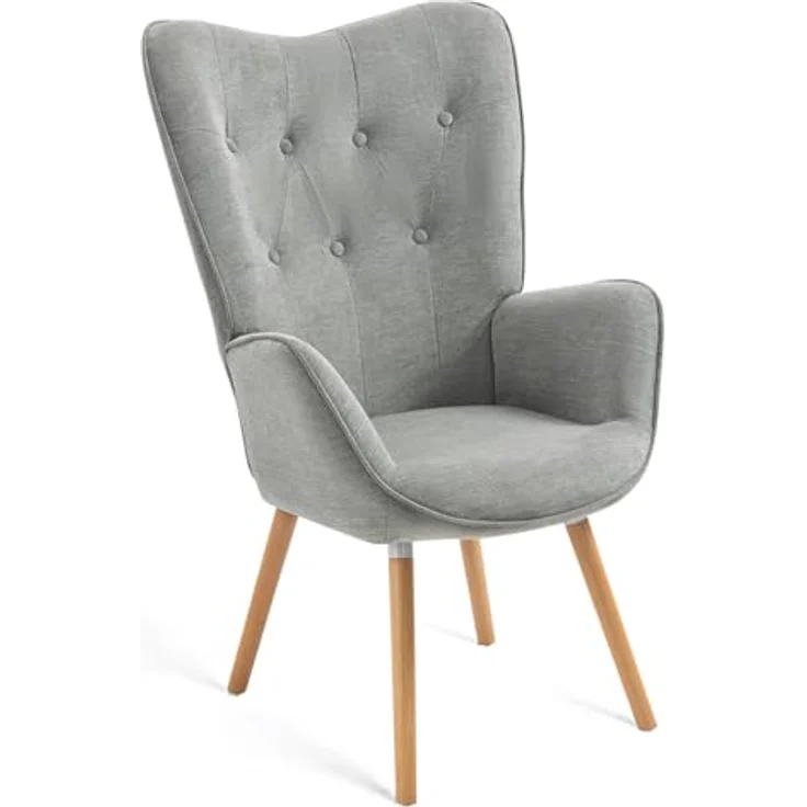 MEUBLE COSY Sessel Wohnzimmer Relaxsessel Lesesessel Lehnstühle Polstersessel Einzelsofa mit Holzbein Ohrensessel für Schlafzimmer Büro Vanity, Stoff, Grau – Bild 2