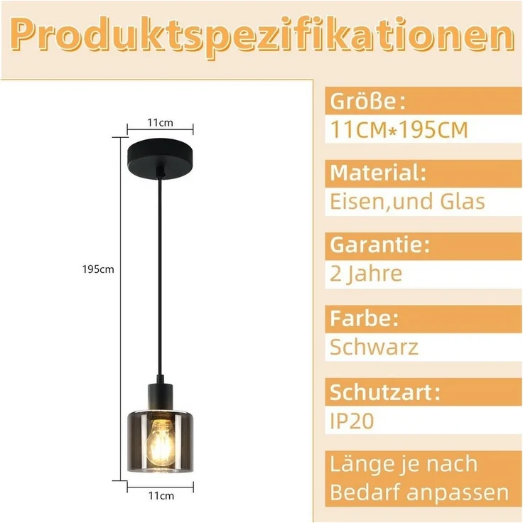 Nettlife Pendelleuchte Schwarz Vintage E27 Glas Esstisch 1/3 Flammig Wohnzimmer Hängelampe, Höhenverstellbar, LED wechselbar, Esszimmer Hotel Büro – Bild 3