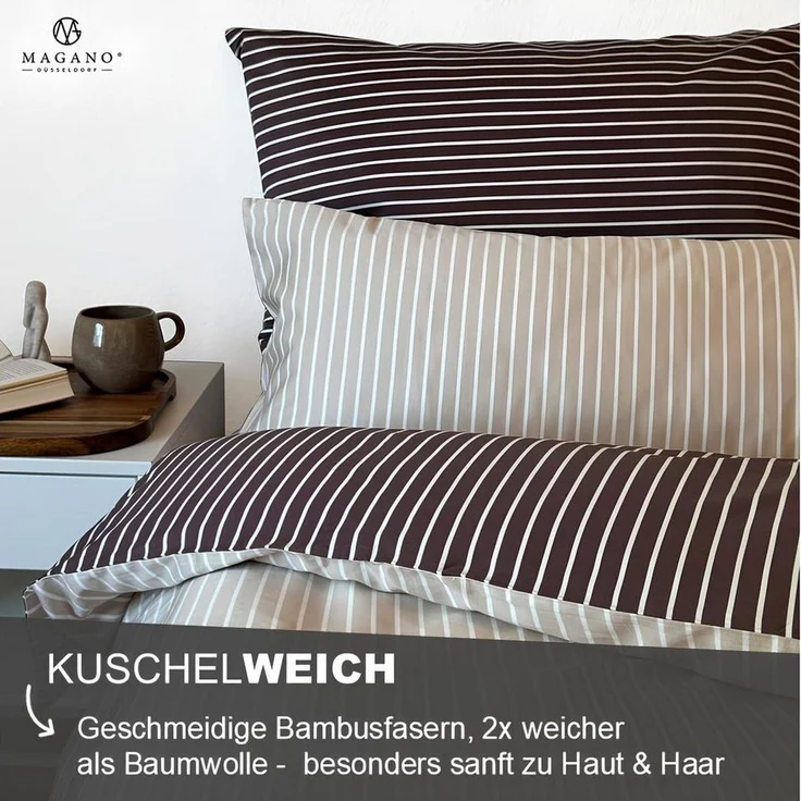 MAGANO Wendebettwäsche, Bambus & Baumwolle Satin, Luxus Bettwäsche Streifen, 400 TC Luxusqualität, Hypoallergen, Thermoregulierend – Bild 3