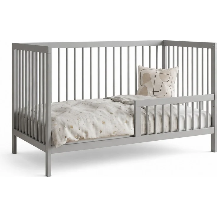 Kids Collective Babybett Kinderbett Gitterbett Baby Bett mit Rausfallschutz 60x120 70x140, stabiles Buchenholz, made in Europe 70x140 cm Grau – Bild 2