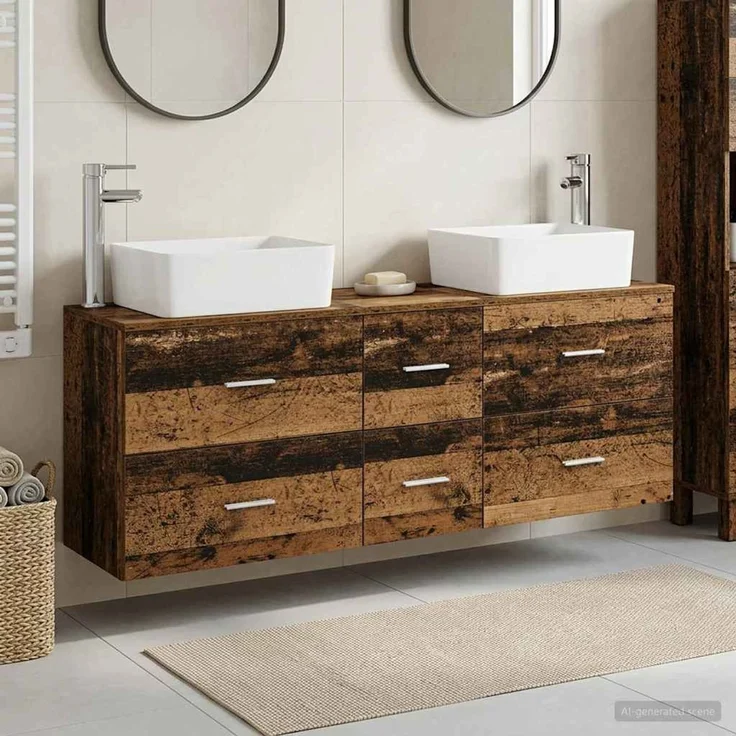 vidaXL Badezimmerschrank-Set 3 stk. Altholz 136 x 35 x 80 cm 3405865 – Bild 1