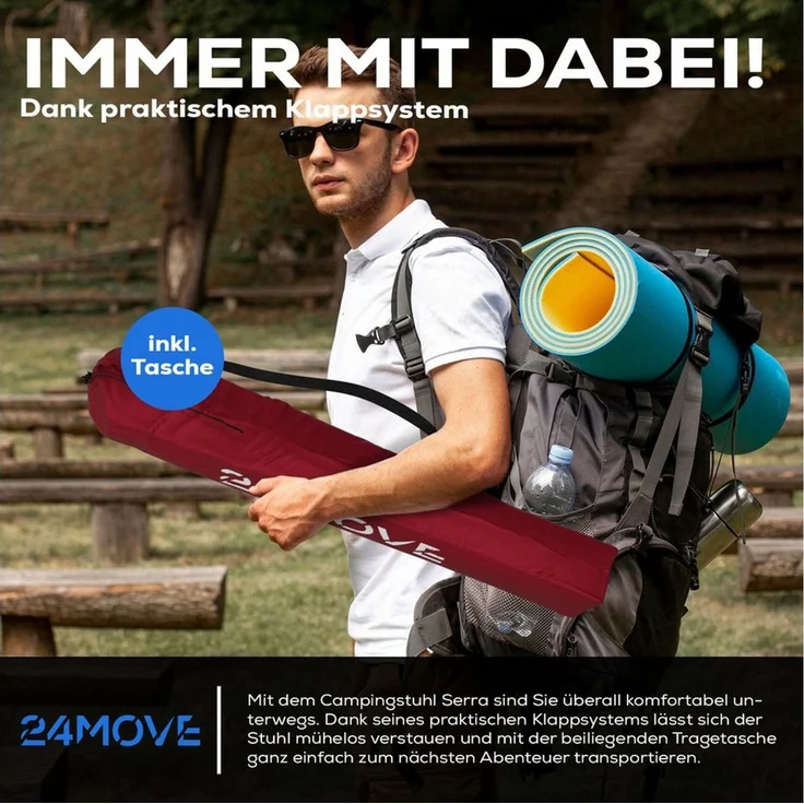 24Move Campingstuhl 24MOVE® Campingstuhl faltbar,2er Set,Anglerstuhl,Liegestuhl,Getränke (bis max. 100 kg), mit Tragetasche, rot, Klappstuhl, bis 100kg belastbar – Bild 4