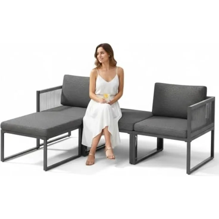 Mucola Sitzgruppe Aluminium Balkonset Lounge wetterfest Anthrazit Gartenliege Tisch Balkonmöbel Terrasse Outdoor-Möbel