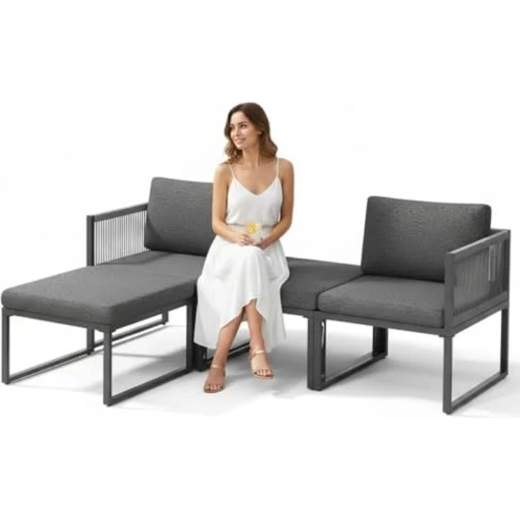 Mucola Sitzgruppe Aluminium Balkonset Lounge wetterfest Anthrazit Gartenliege Tisch Balkonmöbel Terrasse Outdoor-Möbel – Bild 1