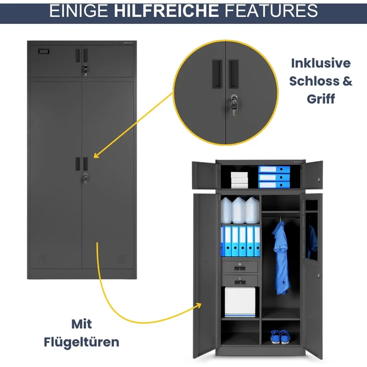 Mehrzweckschrank Metall mit Erweiterung GINA - 185 x 90 x 50 cm Anthrazit | Büroschrank Spind Stahlschrank Archivschrank Aktenschrank Metallschrank – Bild 5
