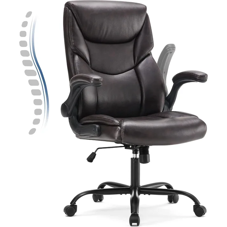 DUMOS JHK Excutive Bürostühle mit Verstellbarer, hochklappbarer Armlehne, ergonomische Lendenwirbelstütze, Starke Metallbasis, PU-Leder, Braun