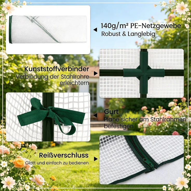 Wohnora-Haltbares Gewächshaus,Tomatenhaus,Gewächshaus mit Reißverschluss,Pflanzenschutz(nur mit Gewächshaus),H 195cm x T 143cm x B 143cm,Weiß – Bild 3