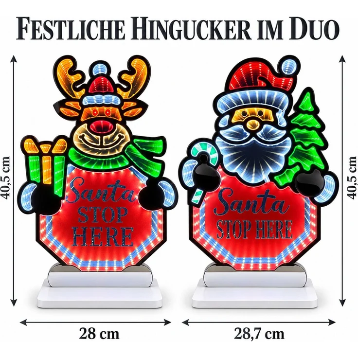 LED Infinity Spiegel 2er-Set Santa Stop Here, Rentier und Santa mit Timer – Bild 3