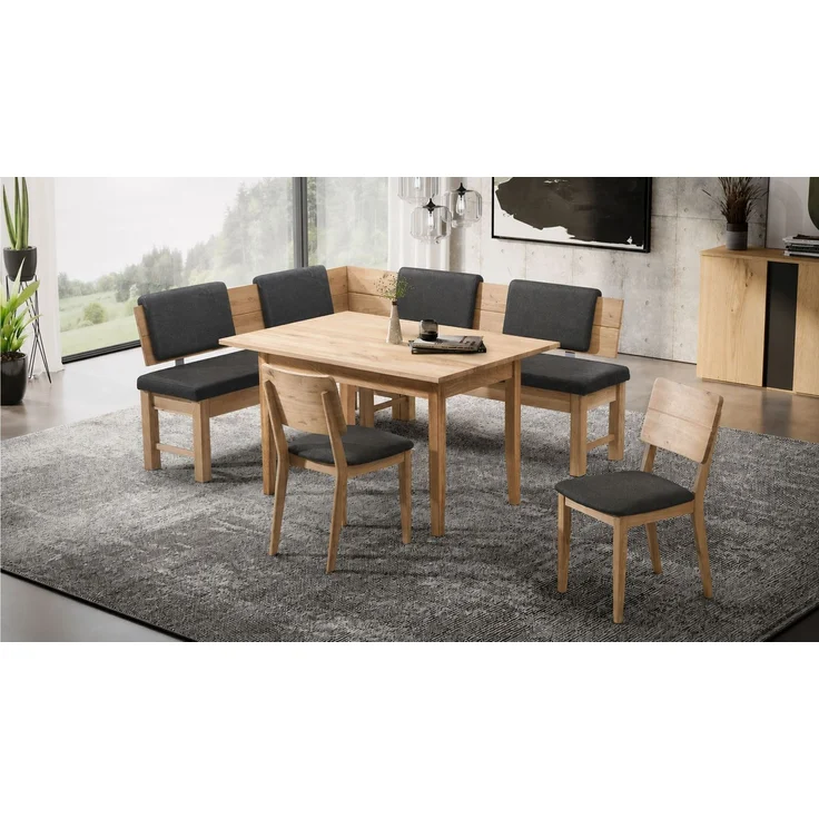 Eckbankgruppe Modern Dyan 4 für 7 Personen Massivholz Wildeiche/Grau – Bild 2