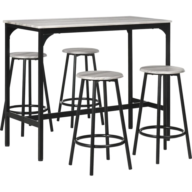 Bartisch mit Barhocker Set, 5-tlg, Bartisch-Set, Küchentisch mit 4 Barhocker, Essgruppe im Industriedesign, für Küche, Esszimmer, Metall, Grau--Grau--110x50x89.5cm--YOUDENOVA