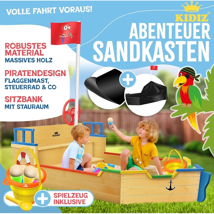 KIDIZ Sandkasten 'Ahoi - Piratenschiff', Tannenholz Natur, 195 x 94 x 136 cm – Bild 2
