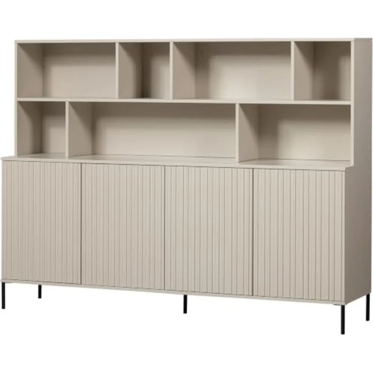 Wandschrank Gravure aus Kiefernholz, skandinavisches Design, hellgrau Dust, Push-to-Open-System – Bild 4