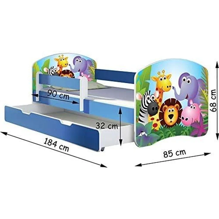 ACMA Kinderbett Jugendbett mit Einer Schublade und Matratze Blau mit Rausfallschutz Lattenrost II 140x70 160x80 180x80 (08 Princess, 180x80 + Bettkasten) – Bild 3